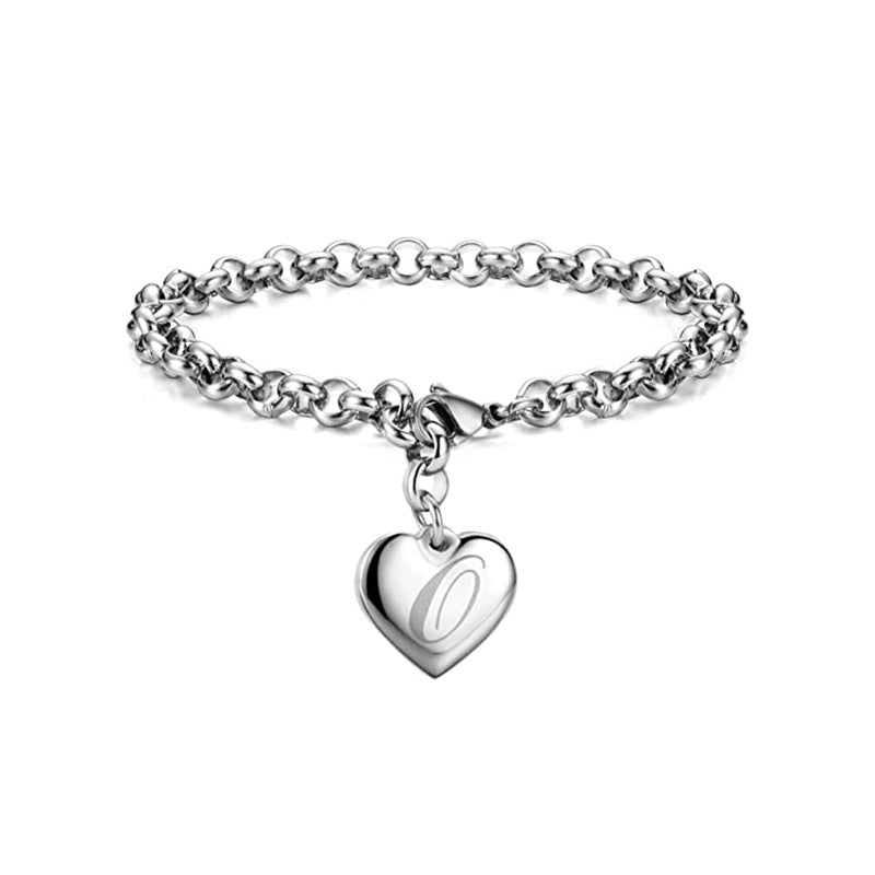 Wholesale Alphabet Pendant Stainless Steel Heart Bracelet
